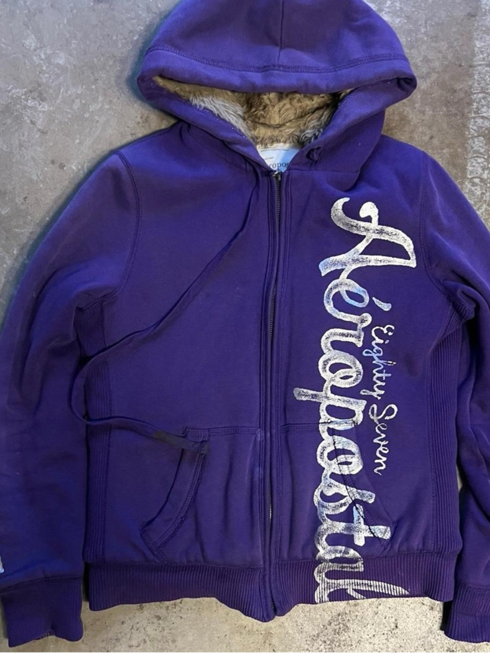 Aeropostale Girls' Purple Faux-Fur Lined Zip Hoodie